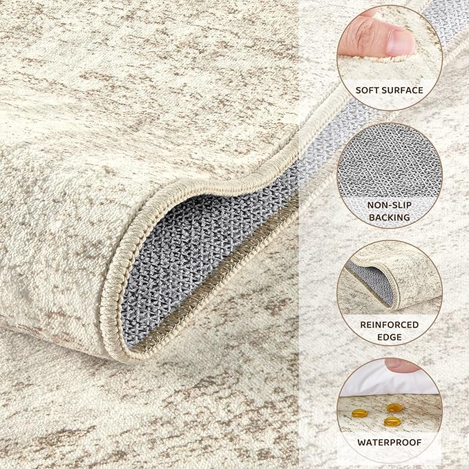 5x8 Area Rug Living Room Rugs - Washable Neutral Modern Abstract Soft Thin Rug Indoor Floor No Slip Rug Carpet for Bedroom Under Dining Table Home Office Decor - Beige/Brown