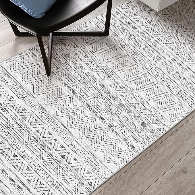 2x3 Washable Entryway Area Rug: Moroccan Small Runner Rug for Hallway Soft Modern Non Slip Door Mat with Rubber Backing Low Pile Thin Floor Carpet for Kitchen Bathroom Bedroom Indoor(Grey,2x3)