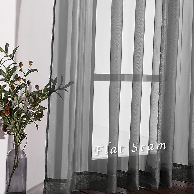 NICETOWN Sheer Living Room Curtains - Elegant Dark Grey Soft Nickel Grommet Window Panels Drapes for Living/Dining Room/Master Bedroom (54" Wide x 96" Long, 2 Panels)