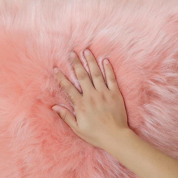 linmopm Faux Fur Rug Sheepskin Shag Fluffy Fuzzy Pink 4x6 ft Rugs for Bedroom Bedside Bed Floor Living Room Plush High-Density Cushion Carpet Super Sofa Cover