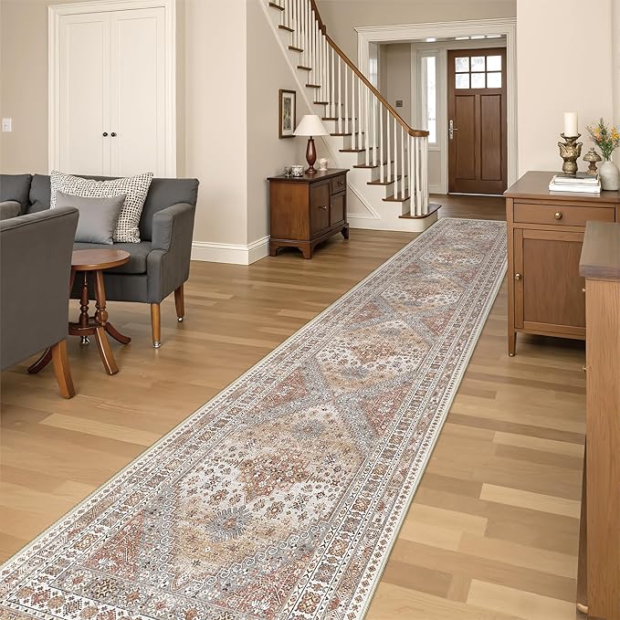 Washable Runner Rug 2.5x16, Non-Slip Long Kitchen Mats for Floor, Vintage Rug for Entryway, Soft Hallway Runner for Dining Room, Bedroom, Living Room(Orange,2.5'x16')