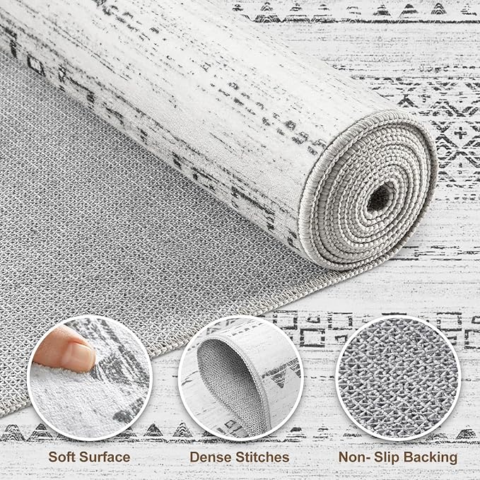 Nakagishi Round Rug Boho Area Rugs: 6x6 Washable Large Circle Neutral Soft Stain Resistant Non-Slip Carpet for Women Aged 25-45 Farmhouse Decor Enthusiasts - Living Room Bedroom Dining Room Nursery