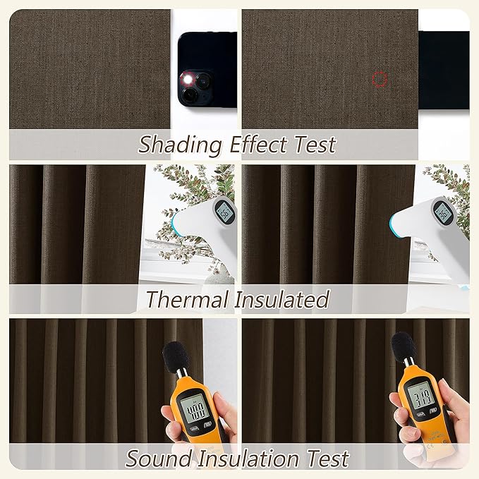 Guken 100% Blackout Curtains 120 Inch Length 2 Panels Set for Living Room Bedroom Back Tab Thermal Insulated Black Out Linen Drapes Room Darkening Chocolate,52x120