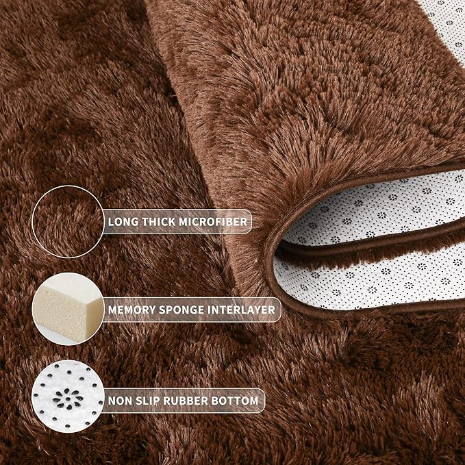 Tepook Super Soft Fluffy Rug for Bedroom, Modern Shaggy Fuzzy Kids Rugs for Living Room, Plush Indoor Nursery Home Decor Dorm Carpet with Non-Slip Bottom, Brown, 3 X 5 Feet