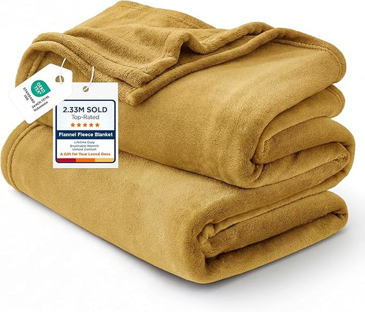 Bedsure Fleece Blanket Queen Blanket Gold Yellow - Bed Blanket Soft Lightweight Plush Fuzzy Cozy Luxury Microfiber, 90x90 inches