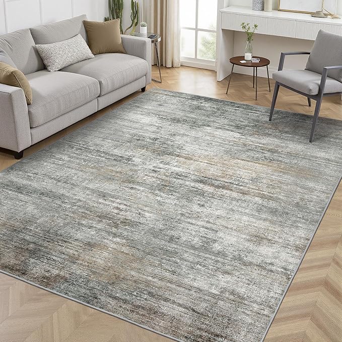 BEIMO Area Rugs 3x5 for Living Room Bedroom, Indoor Modern Abstract Machine Washable Rug, Small Soft Low Pile Floor Carpet with Non Slip Backing for Entryway, Ash Gray Brown