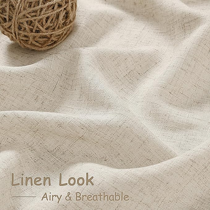 Boho Linen Curtains for Living Room 98 Inches Long Light Filtering Semi Sheer Curtain Back Tab Boho Eclectic Home Decor Elegant Luxury Farmhouse Drapes for Bedroom Dinner Room 52x98, 2 Panels