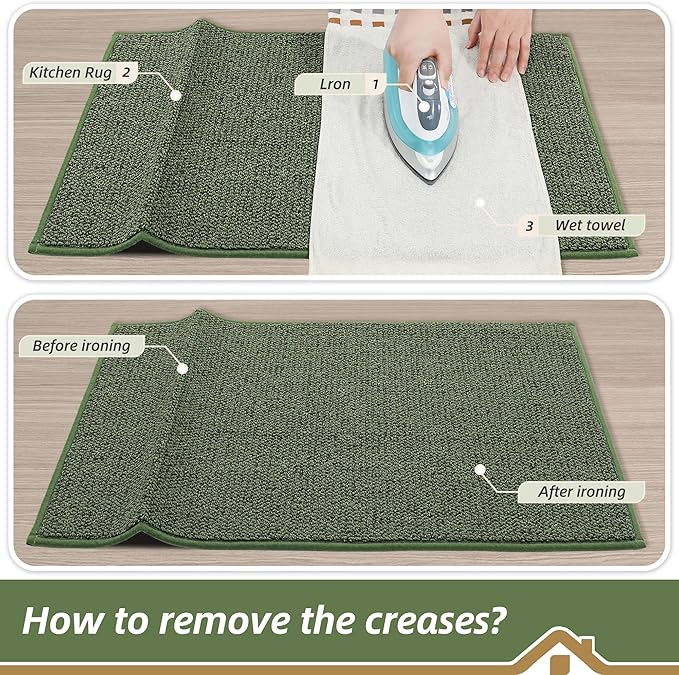 BEQHAUSE Kitchen Runner Rugs 20"x48", Non-Slip Kitchen Mats for Floor, Super Absorbent and Stain Resistant Kitchen Rug, Machine Washable Rugs for Kitchen, Hallway, Laundry & Sink, Green