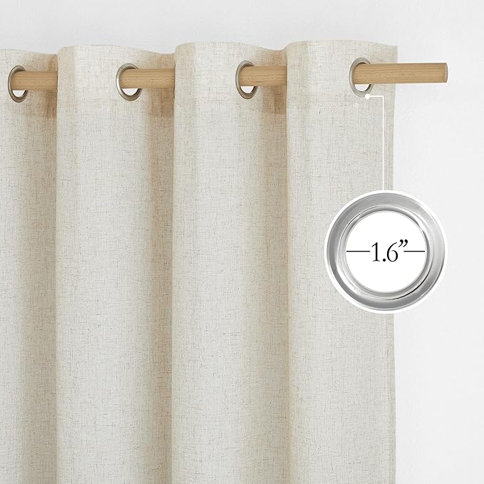 NICETOWN Linen Flax Semi Sheer Curtains 94" Length, Grommet Window Treatments Privacy Added with Light Penetration Vertical Drapes for Loft/Home Office, Natural, W55 x L94, 2 Panels
