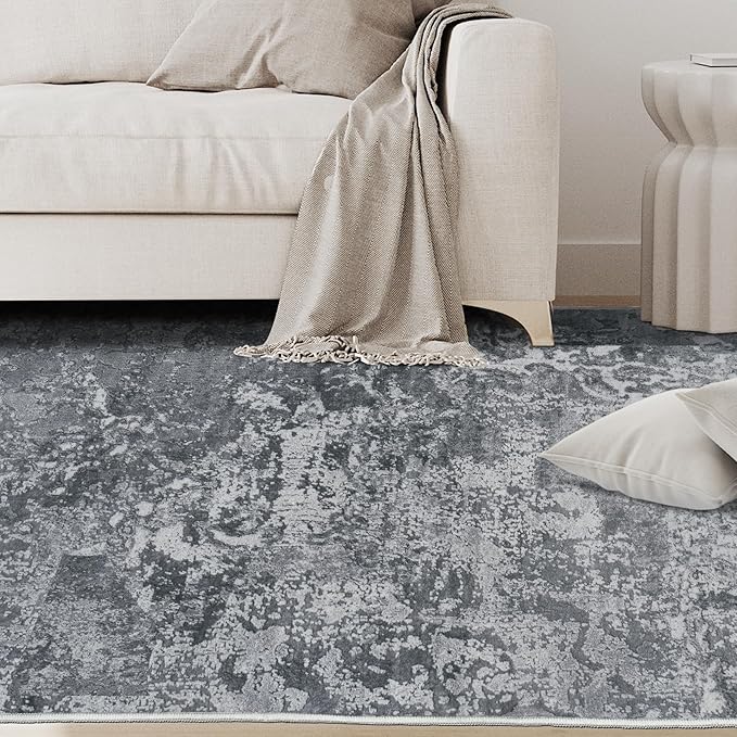 10x14 Area Rugs for Living Room Rug Washable: Abstract Large Rug Indoor Modern Carpet Non Slip for Dining Room Bedroom Nursery Home Office Black