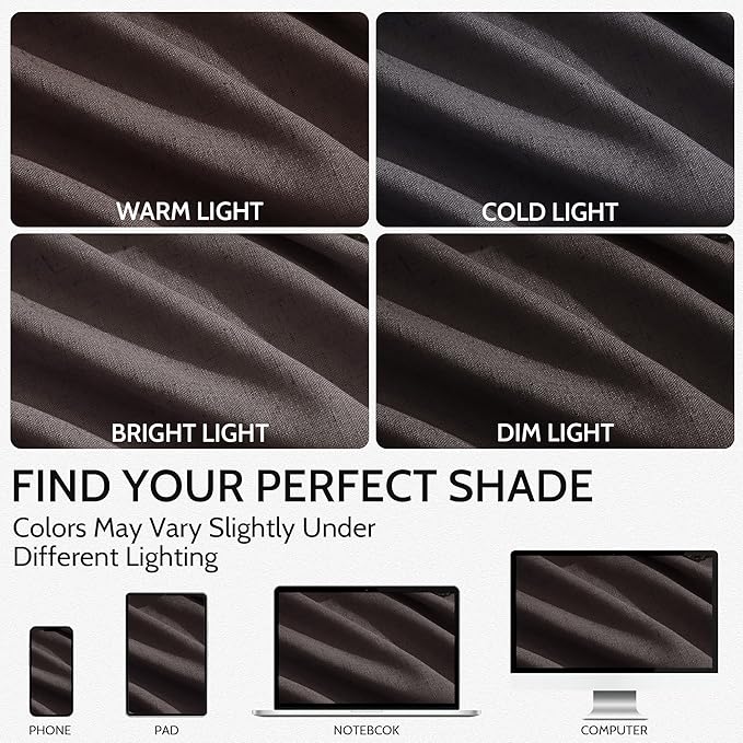 Nanspring Cocoa Coffee Linen Blend Light Filtering Back Tab Curtains 108 Inches Long, Semi Sheer Privacy Drapes for Living Room & Bedroom, 52x108 inch, 2 Panels