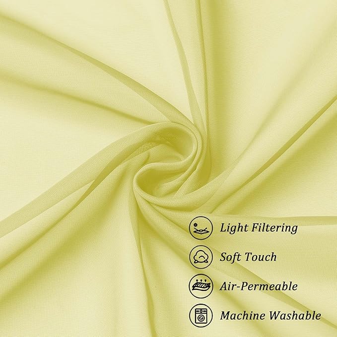Chyhomenyc Sheer Lemon Tier Curtains 24 Inch Length Set, Small Window Kitchen Curtains for Bathroom Living Room Basement, Farmhouse Short Voile Curtain 42Wx24L, Rod Pocket, 2 PCS