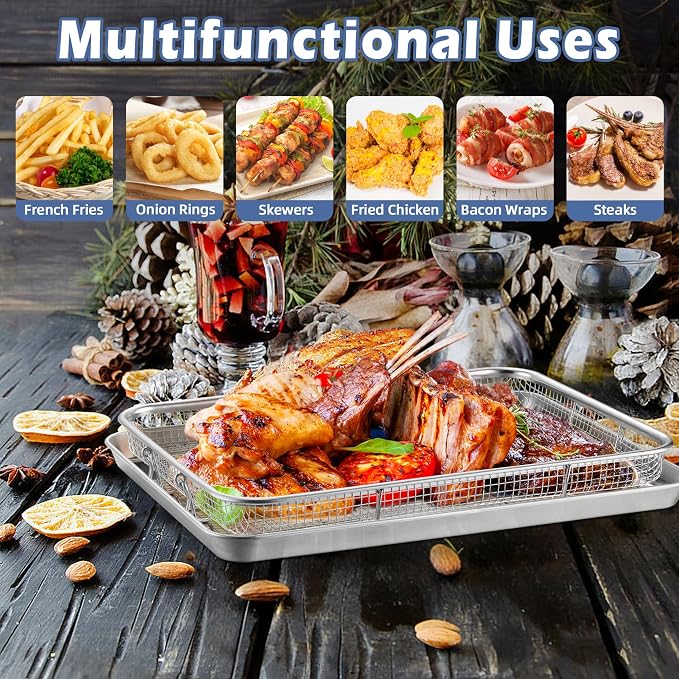 TeamFar Air Fryer Basket for Oven, 12.5”x9.6” Stainless Steel Air Fryer Basket - Image 5