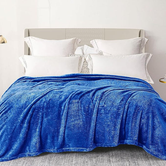 Exclusivo Mezcla Plush Fuzzy Fleece Bed Blanket Queen Size, Super Soft, Fluffy and Warm Blankets for Couch, Bed, All Season (Cobalt Blue, 90x90 inches)