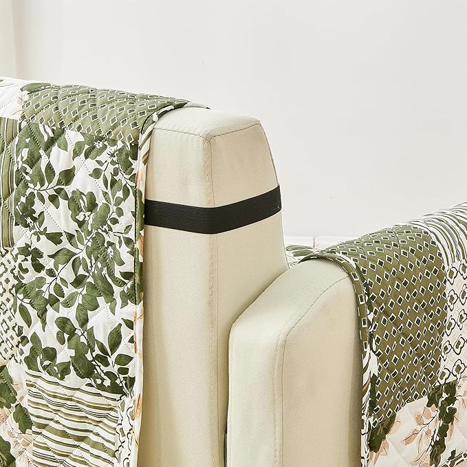 Great Bay Home Reversible Patchwork Chair Cover - Washable Slipcover Furniture Protector with Elastic Straps - Perfect for Kids & Pets - Box-Stitched Detail (Olive/Brown)