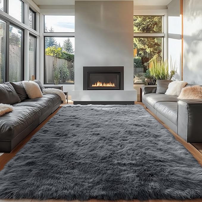 OLANLY 6x11 Machine Washable Large Area Rugs for Living Room, Bedroom, Soft Fluffy Shaggy Bedside Rug, Indoor Floor Carpet for Kids Girls and Boys, Dorms, Nursery, Home Decor Aesthetic, Grey