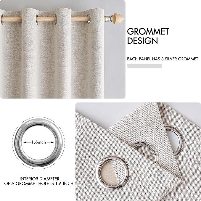 MIULEE 100% Blackout Linen Textured Curtains for Bedroom Solid Thermal Insulated Ivory Grommet Room Darkening Curtains & Drapes Luxury Decor for Living Room Nursery 52 x 94 Inch (2 Panels)
