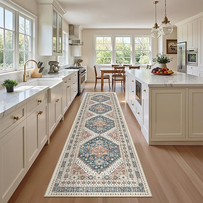 Madane Runner Rugs for Hallway 2x10 Long Washable Non-Slip Hallway Runner Rug Low-Pile Stair Kitchen Runner Throw Carpet for Entrance Living Dining Laundry Room (Navy Blue, 2 x 10)