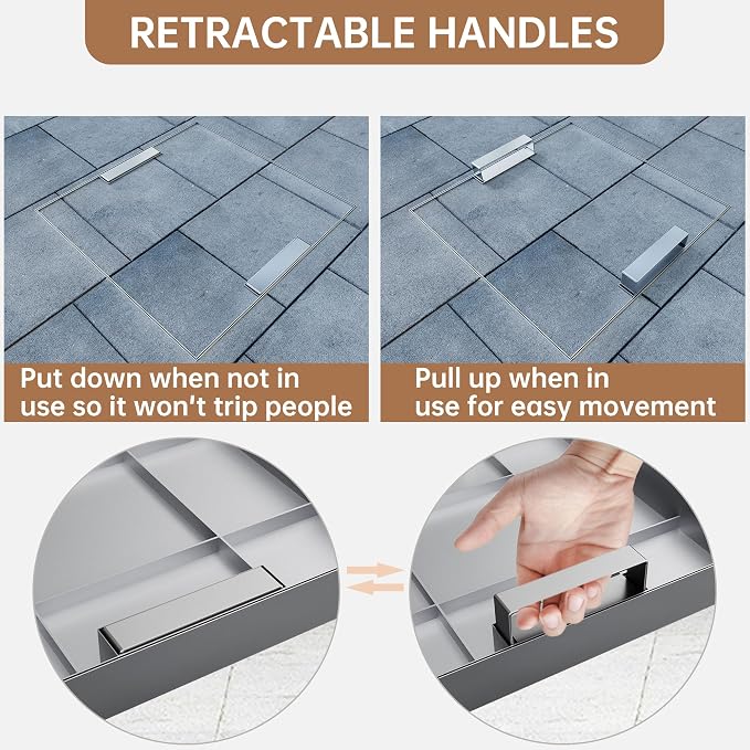 24inx24 inch Stainless Steel Invisible Manhole Cover and Frame, Square Recessed - Image 4