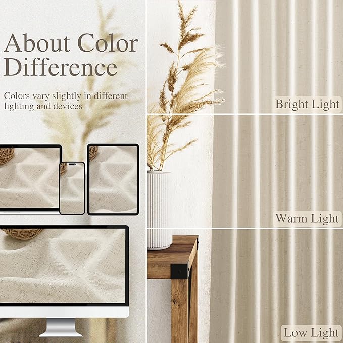 Nanspring Vanilla Linen Curtains 120 Inches Long for Living Room Light Filtering Semi Sheer Curtain Back Tab Modern Farmhouse Decor Floor to Ceiling High Window for Bedroom 52x120, 2 Panels