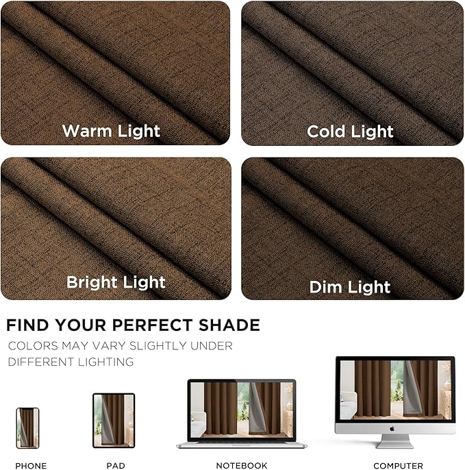 Joydeco Blackout Curtains for Bedroom - 100% Light Blocking 2 Panels Cappuccino Drapes 37" W x 63" L, Thermal Insulated Room Darkening Curtains, Linen Textured for Living Room, Rod Pocket & Back Tabs