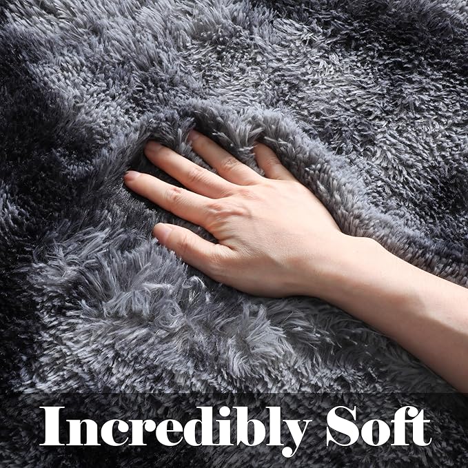 ONASAR Area Rugs for Bedroom Living Room, Fluffy Tie-Dyed Dark Grey 4x6 Indoor Bedside Floor Throw Rug, Soft Plush Shaggy Carpet for Nursery Kids Girls Boys Teen Dorm Home Office Decor