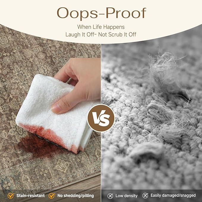 9x12 Washable Area Rug for Living Room Bedroom Vintage Rust Red Non Slip Carpet Traditional Retro Soft Low Pile Large Throw Rug for Dining Room Kitchen Office Indoor