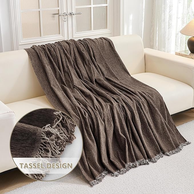 MYSKY HOME Couch Covers for 3 Cushion Couch Sofa, Sectional Couch Cover L Shape Chenille Couch Cushion Covers for Pets, Furniture Protector Cover for Dogs, Kids, 91"X150", Deep Chocolate