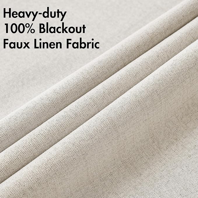 MIULEE Linen Curtains for Bedroom 100% Blackout Thermal Insulated Birch Grommet Room Darkening Curtains & Drapes for Living Room Nursery 52 x 90 Inch (2 Panels)