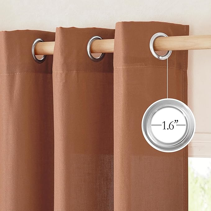 NICETOWN Caramel Linen Curtains for Kitchen, Thick Flax Small Window Treatments Semi Sheer Privacy Assured with Light Through for Cafe/Bathroom, W42 x L90, 2 Panels