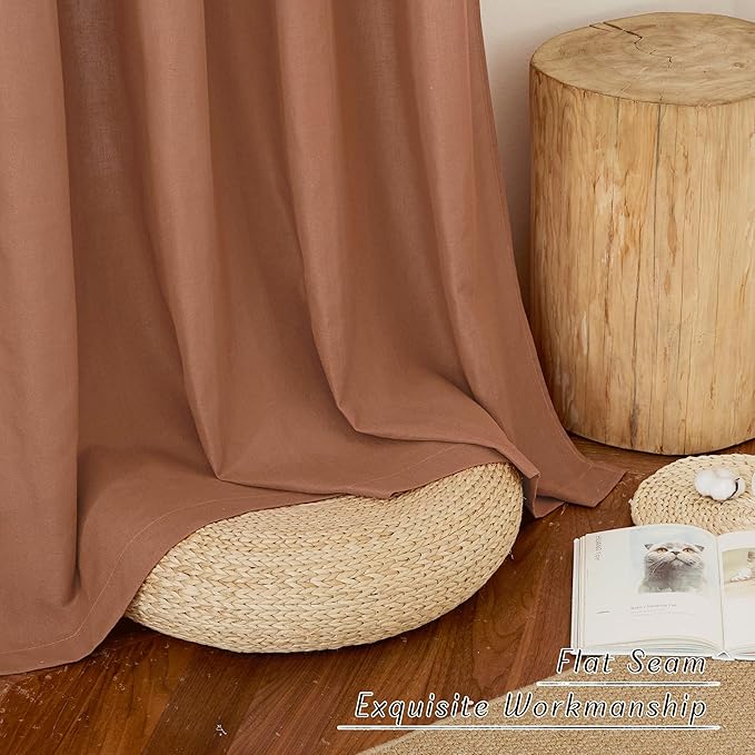 NICETOWN Caramel Linen Curtains for Kitchen, Thick Flax Small Window Treatments Semi Sheer Privacy Assured with Light Through for Cafe/Bathroom, W42 x L84, 2 Panels
