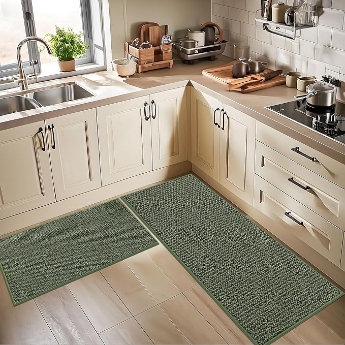 BEQHAUSE Kitchen Runner Rugs 24"x84", Non-Slip Kitchen Mats for Floor, Super Absorbent and Stain Resistant Kitchen Rug, Machine Washable Rugs for Kitchen, Hallway, Laundry & Sink, Green
