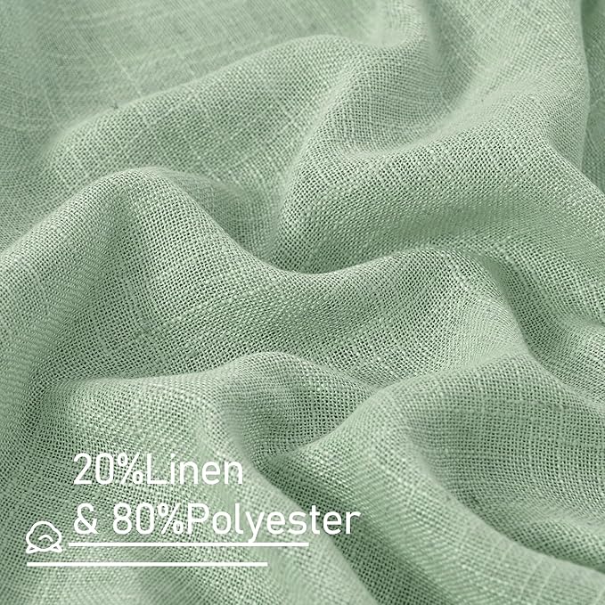 LAMIT 95 Inches Long Fresh Green Linen Curtains for Living Room, Back Tab and Rod Pocket Semi Sheer Curtains Light Filtering Farmhouse Drapes for Bedroom/Dining Room, Set of 2, 52 x 95 Inch