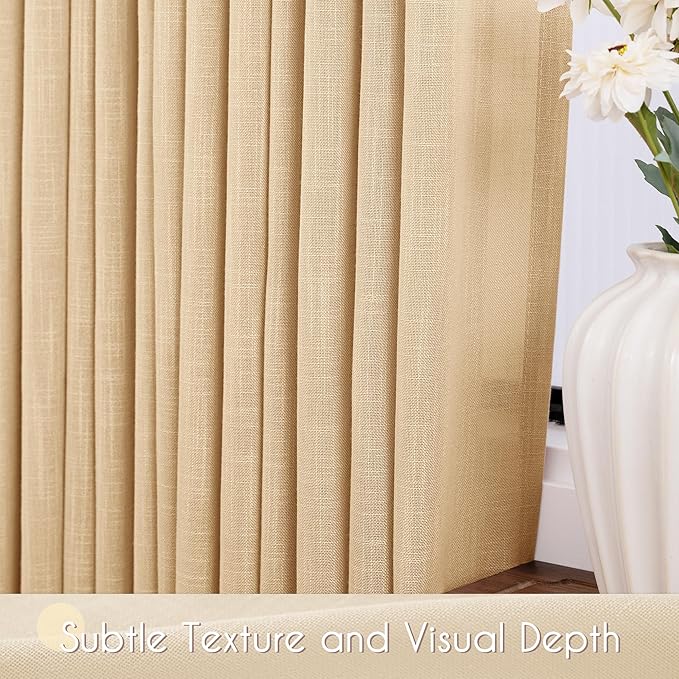 Tan Linen Curtains for Living Room Back Tab Modern Farmhouse Semi Sheer Tan Linen Curtains 45 inches Long 2 Panels Set Muted Neutral Window Curtain for Dining Room Bedroom 52x45