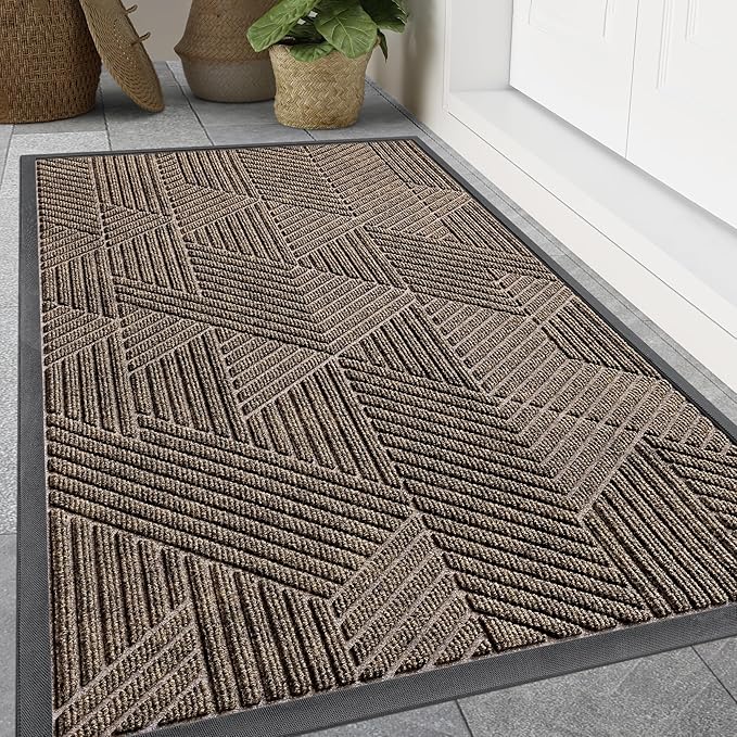 Smiry Front Door Mat Outside Entrance, Heavy Duty Sturdy Natural Rubber Doormat, Trap Dirt and Moisture, Easy Clean Low Profile Welcome Floor Mats for Indoor Outdoor Entry, 71x23 Inch, Brown