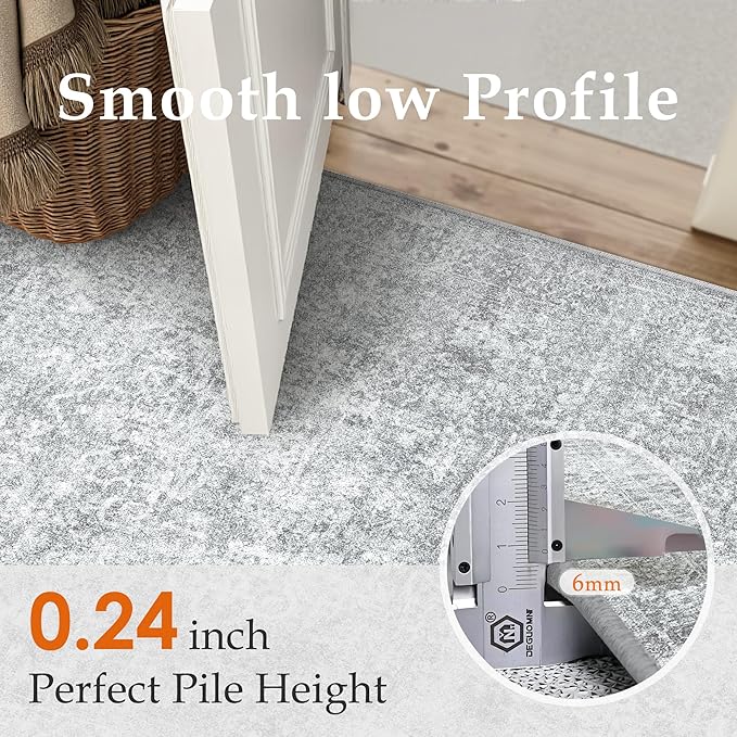 2x3 Entryway Area Rug Vintage Washable Small Carpet Indoor Non Slip Grey Kitchen Entrance Mat Low Pile Retro Accent Distressed Throw Rug for Bathroom Bedroom Dining Living Room