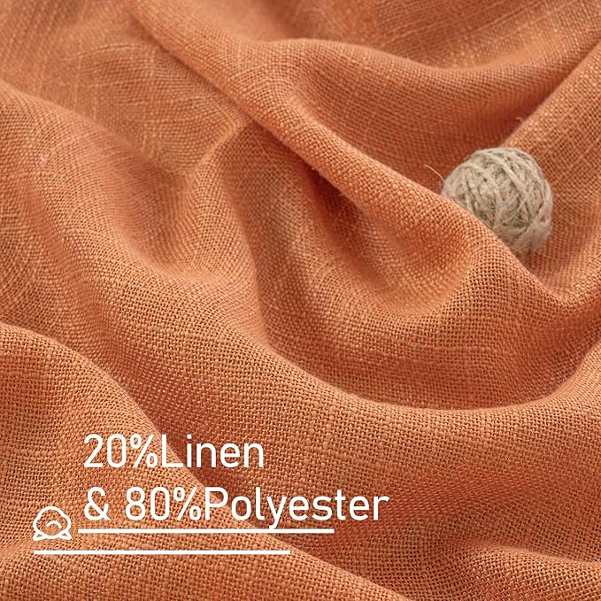 LAMIT Linen Curtains 48 Inch Length 2 Panels, Light Filtering Panels Back Tab and Rod Pocket Country Decor Drapes for Kitchen/Window/Loft Room/Bedroom, 34 x 48 Inch, Burnt Orange
