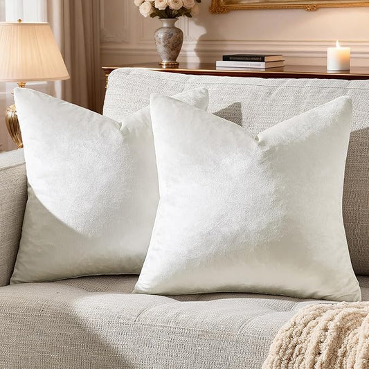 GIGIZAZA Beige Velvet Pillow Covers: Pack of 2 Throw Pillows Soft Solid Covers 16x16 - Decorative Modern Couch Small Cushion Covers,Living Room,Bedroom,Sofa