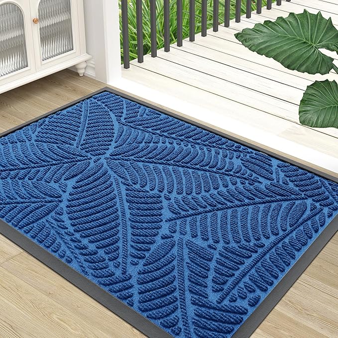 Colorxy Waterproof Doormat, Sturdy Natural Rubber Front Door Mats, Non Slip Low Profile Indoor Outdoor Entrance Mat, Stain Resistant Easy Clean Floor Mat for Patio or Entryway, 47"x17", Light Blue