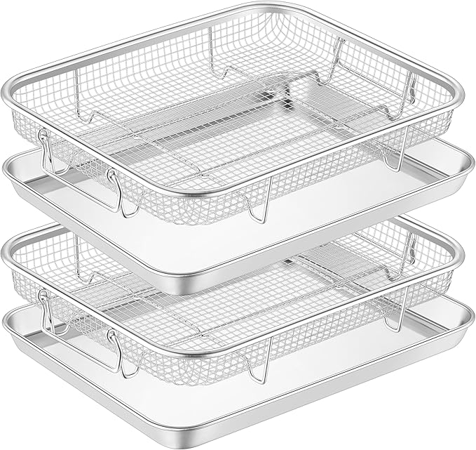 TeamFar Air Fryer Basket for Oven, 2 Set Stainless Steel Air Fryer Basket and by TeamFar