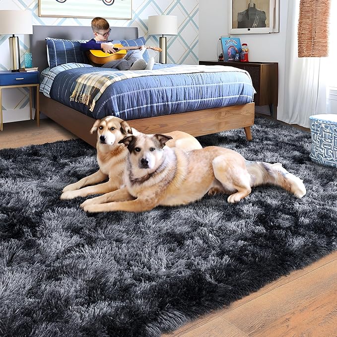 Rugs for Living Room 6x9, Soft Shaggy Modern Shag Area Rug for Bedroom, Upgrade Non-Slip Plush Fluffy Carpet for Kids Boys Girls Room Home Decor Aesthetic, Dark Grey