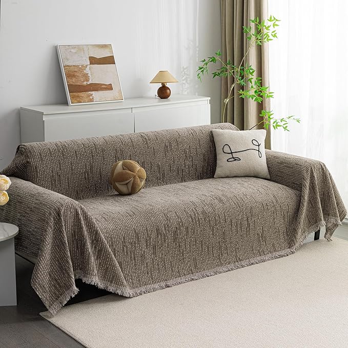 MYSKY HOME Couch Covers for 2 Cushion Couch Sofa, Chenille L Shape Sectional Couch Cover - Pet-Friendly, Machine Washable, Non-Slip Sofa Protector for Dogs, Kids, 71"x118", Sand