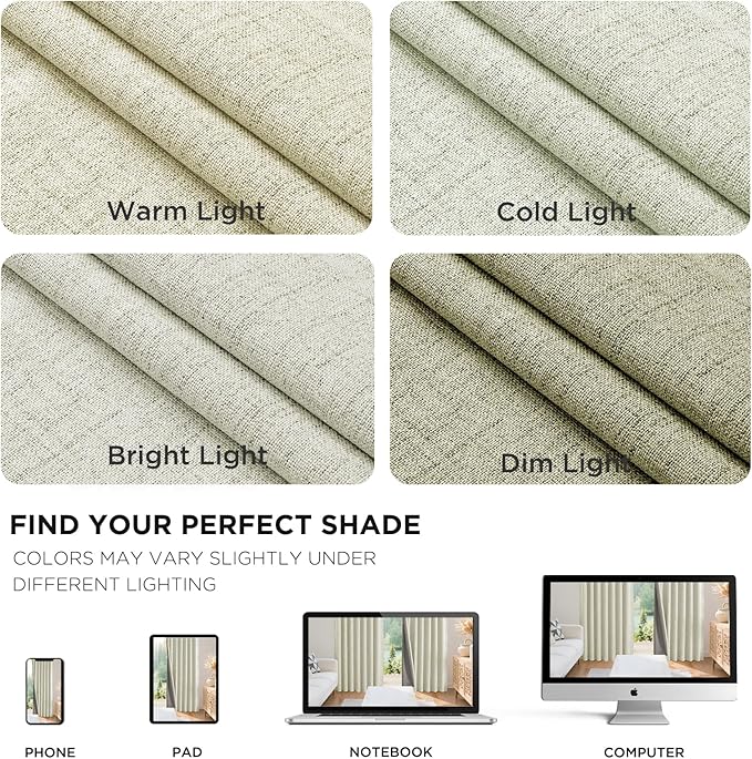 Joydeco Linen Blackout Curtains for Bedroom - 100% Light Blocking 1 Panels, Light Beige Drapes 100" W x 108" L, Thermal Insulated Room Darkening Curtains for Living Room, Rod Pocket & Back Tabs