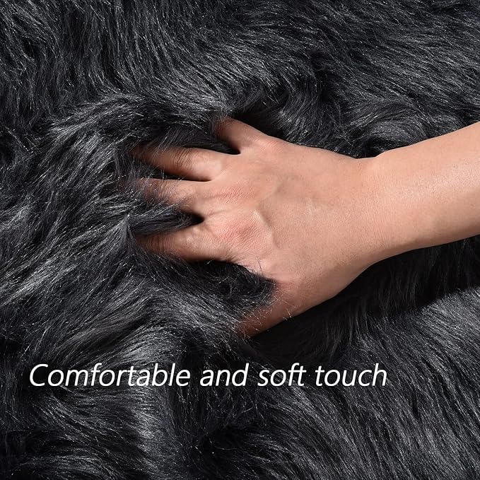 Latepis Large Rugs for Bedroom Dark Grey 6.7x10 Faux Sheepskin Fur Rug for Living Room Fuzzy Shaggy Furry Rug Luxury Home Decor Rectangle