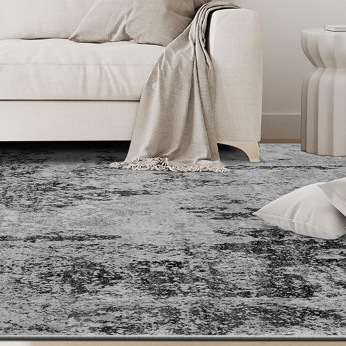 4x6 Area Rugs for Living Room Rug Washable: Abstract Rug for Dining Room Bedroom Carpet Non Slip 4 by 6 Indoor Modern Nursery Home Office Black Grey Gold