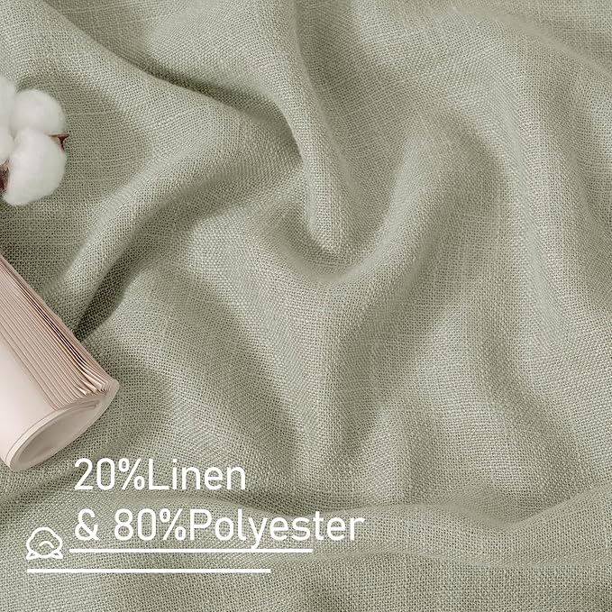 LAMIT Sage Grey Semi Sheer Linen Curtains 45 Inches Long 2 Panels, Light Filtering Panels Back Tab and Rod Pocket Neutral Drapes for Kitchen/Window/Bedroom, 52 x 45 Inch
