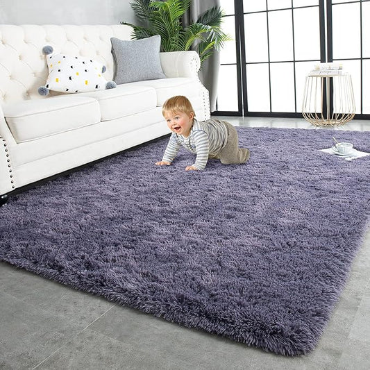 TWINNIS Super Soft Shaggy Rugs Fluffy Carpets 6x9 Feet, Indoor Modern Plush Area Rugs for Living Room Bedroom Kids Room Nursery Home Decor, Upgrade Anti-Skid Rectangular Fuzzy Rug, Grey Purple