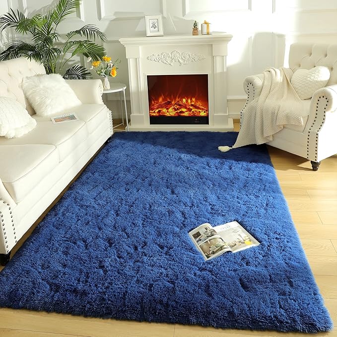 LOCHAS Ultra Soft Indoor Modern Area Rugs Fluffy Living Room Carpets for Children Bedroom Home Decor Nursery Rug 5.3x7.5 Feet, Light Navy