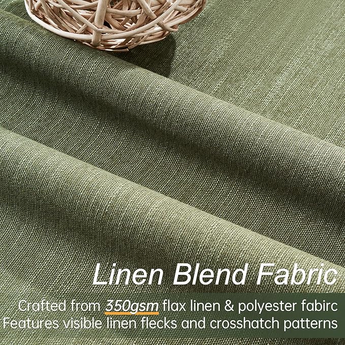 Topfinel Olive Green 63 Inch Long Linen Blackout Curtains 2 Panels Set Thermal Insulated Heat Blocking Curtain for 62-64 Inch Window Vintage Drapes for Bedroom Hooks&Rings&Back Tab (52W x 63L)