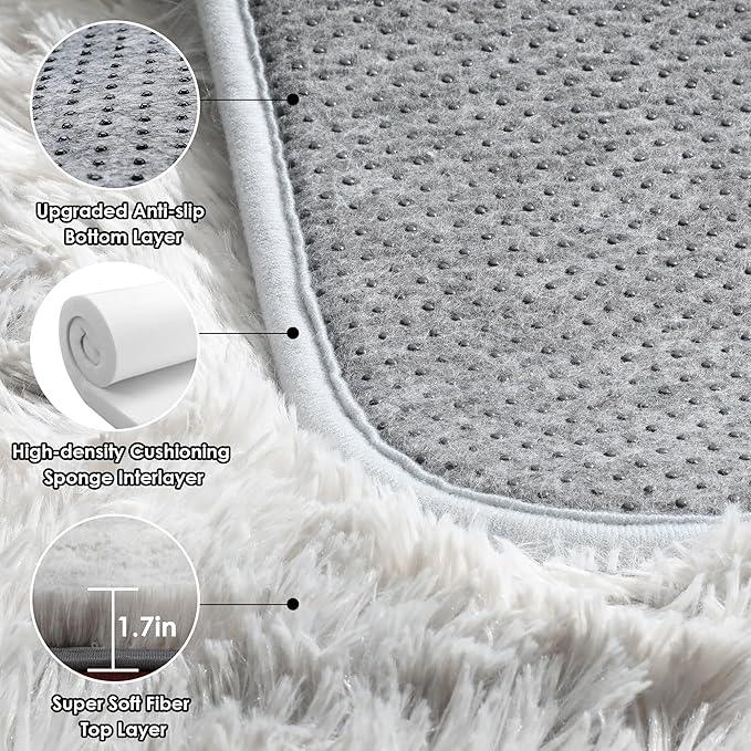 ONASAR Area Rugs 9x12 Living Room, Tie-Dyed Light Grey Large Fluffy Bedroom Rug, Soft Plush Thick Shaggy Big Floor Carpet for Kids Boy Girls Teen Dorm Nursery Indoor Home Decor Aesthetic